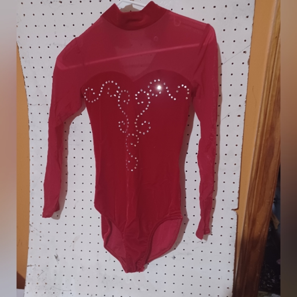 Red Velvet Dance Costume leotard In Multiple Sizes